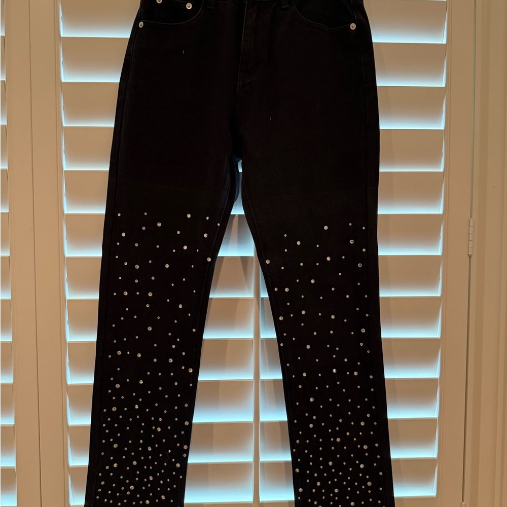 Pink Lily Black Rhinestone Detail Jeans